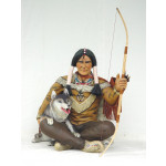 Chefe Índio Sentado com Arco e Lobo